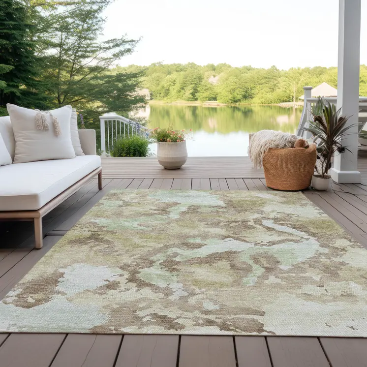 10' X 14' Taupe And Ivory Abstract Washable Indoor Outdoor Area Rug