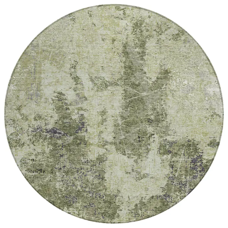8' Artichoke Green And Fern Green Round Abstract Washable Indoor Outdoor Area Rug