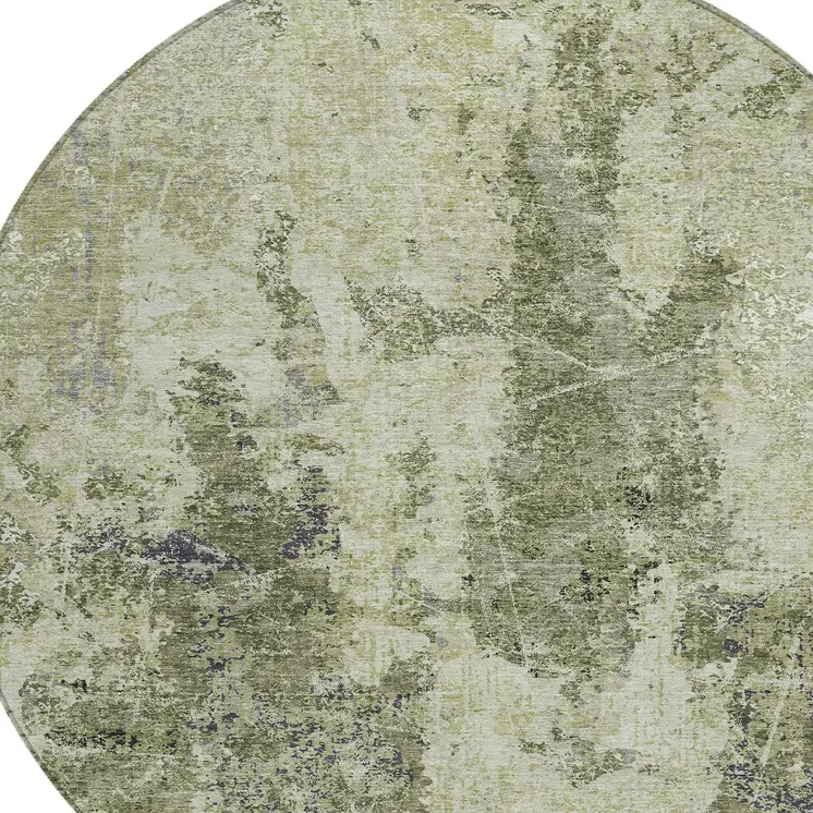 8' Artichoke Green And Fern Green Round Abstract Washable Indoor Outdoor Area Rug