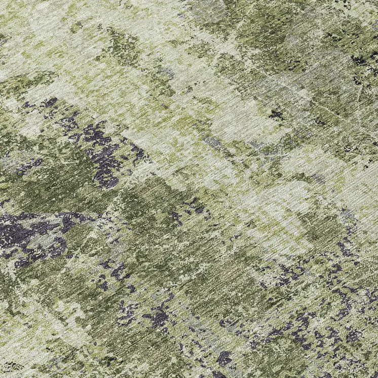 8' Artichoke Green And Fern Green Round Abstract Washable Indoor Outdoor Area Rug