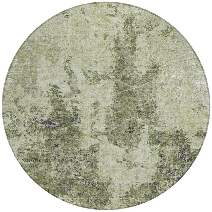 8' Artichoke Green And Fern Green Round Abstract Washable Indoor Outdoor Area Rug