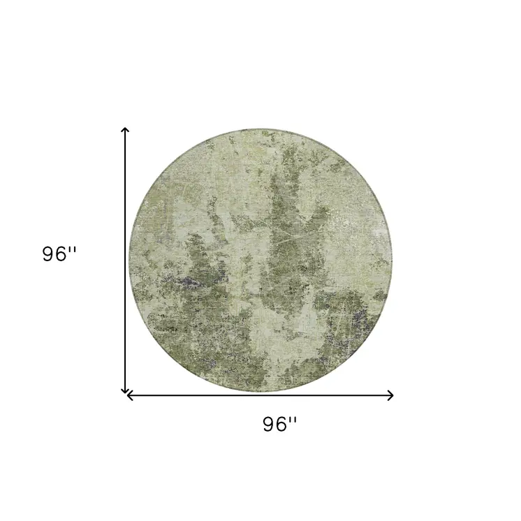 8' Artichoke Green And Fern Green Round Abstract Washable Indoor Outdoor Area Rug
