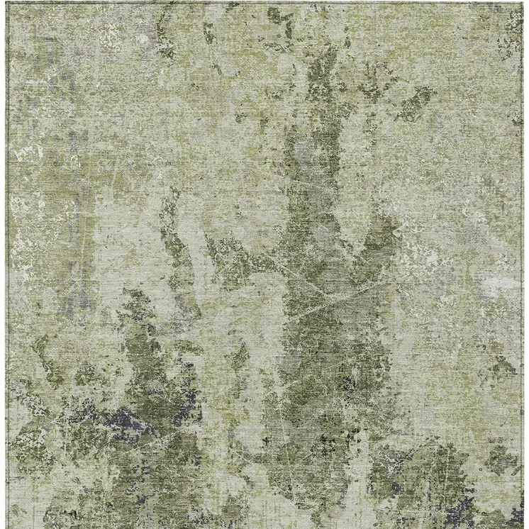 9' X 12' Artichoke Green And Fern Green Abstract Washable Indoor Outdoor Area Rug