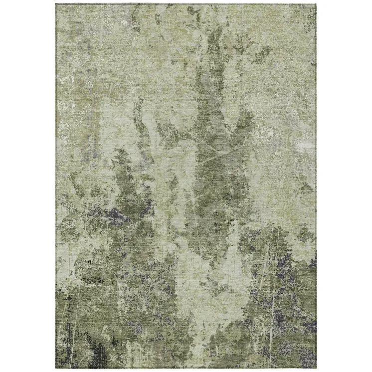 9' X 12' Artichoke Green And Fern Green Abstract Washable Indoor Outdoor Area Rug