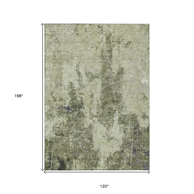10' X 14' Artichoke Green And Fern Green Abstract Washable Indoor Outdoor Area Rug