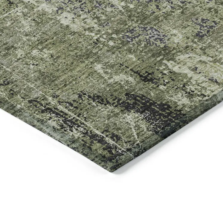10' X 14' Artichoke Green And Fern Green Abstract Washable Indoor Outdoor Area Rug
