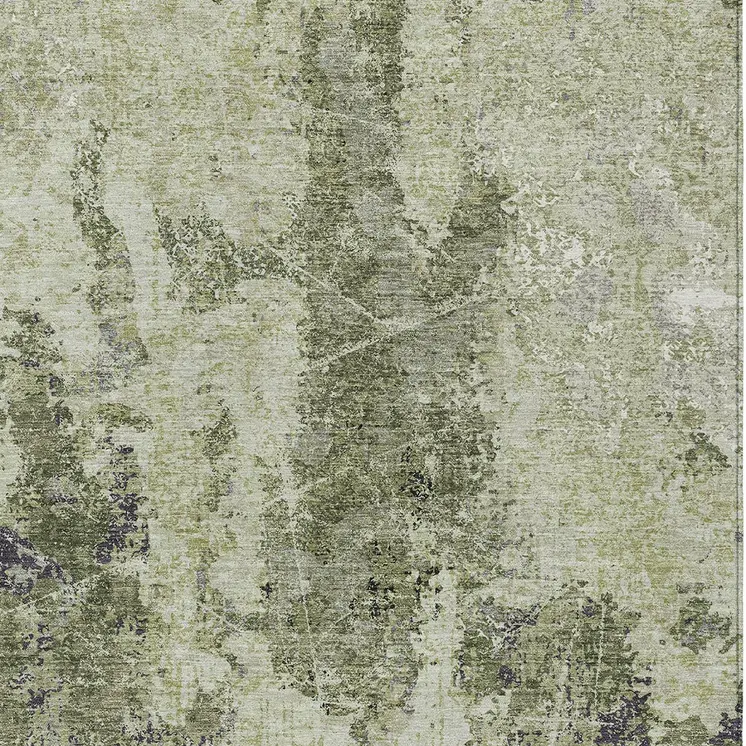 10' X 14' Artichoke Green And Fern Green Abstract Washable Indoor Outdoor Area Rug