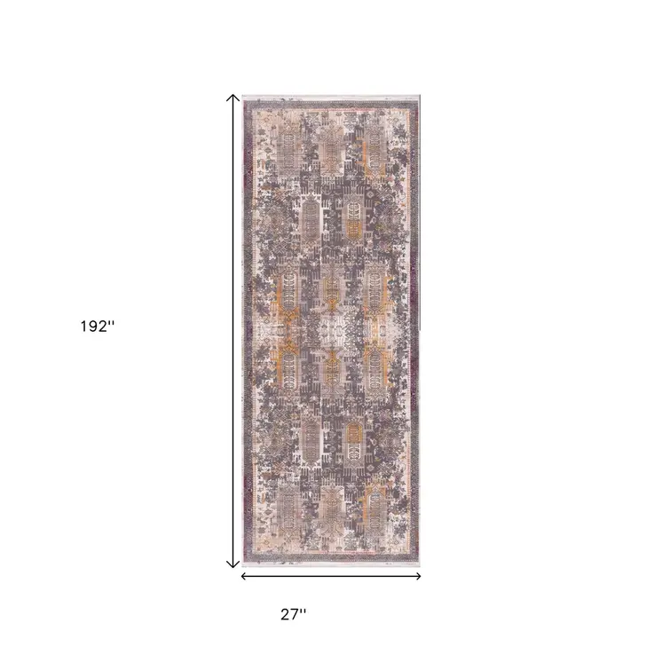 16' Gray Beige And Orange Southwestern Runner Rug