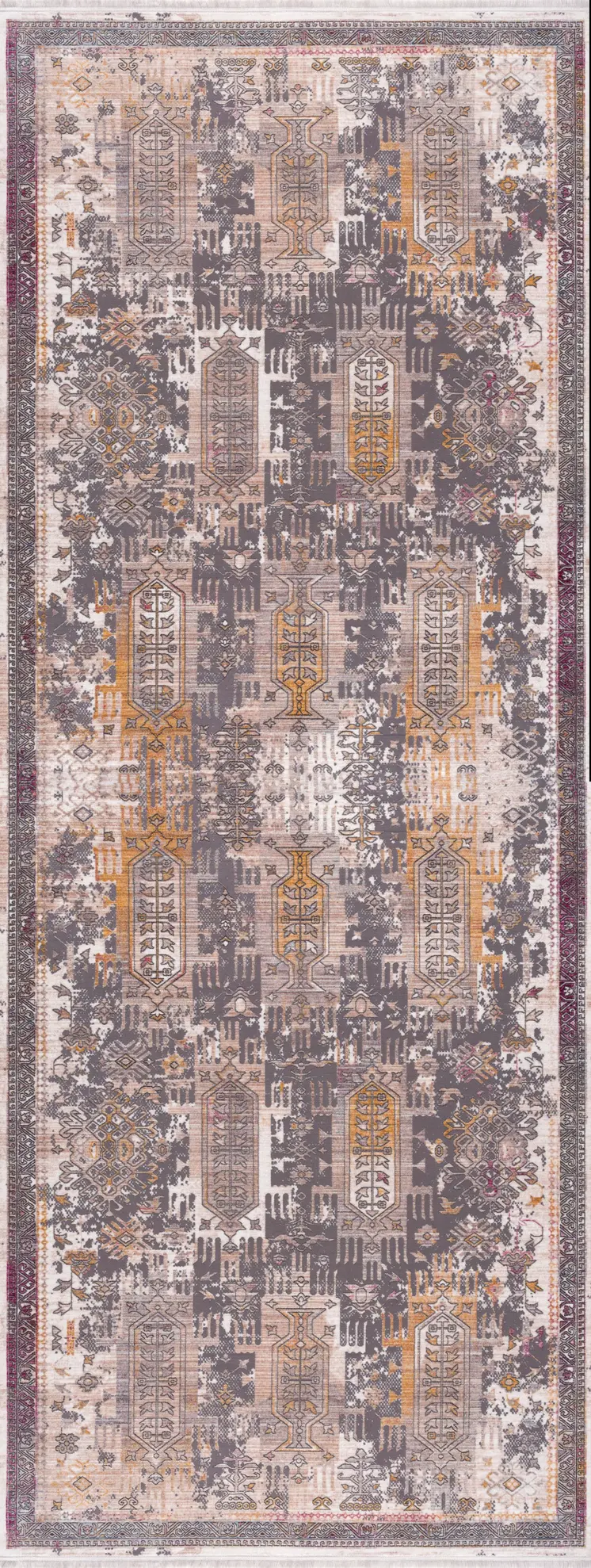 16' Gray Beige And Orange Southwestern Runner Rug