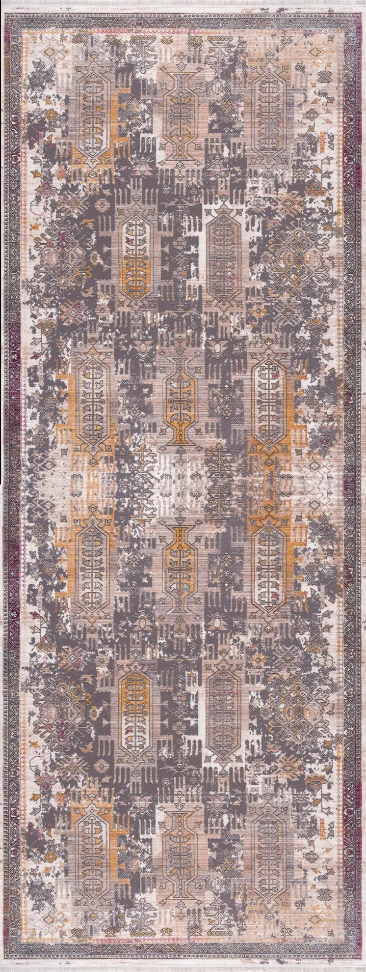 14' Gray Beige And Orange Southwestern Runner Rug