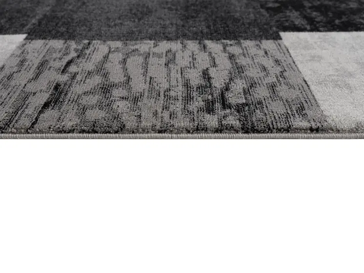 3' Gray And Black Geometric Square Rug
