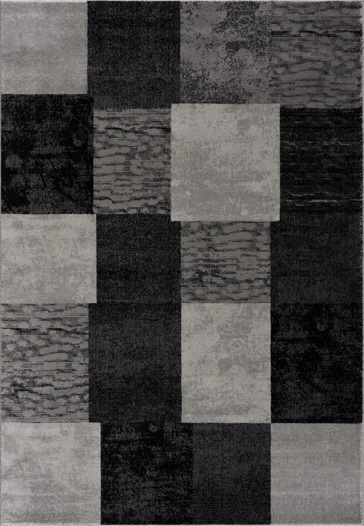 3' Gray And Black Geometric Square Rug