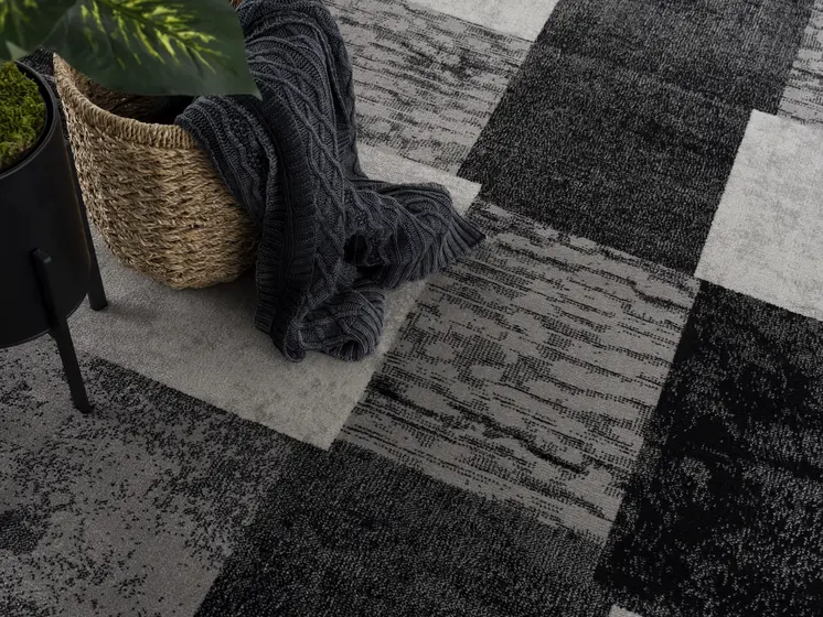 3' Gray And Black Geometric Square Rug