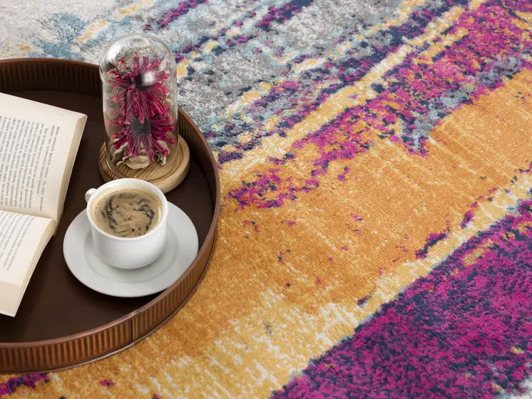 14' Purple Orange And Gray Abstract Runner Rug