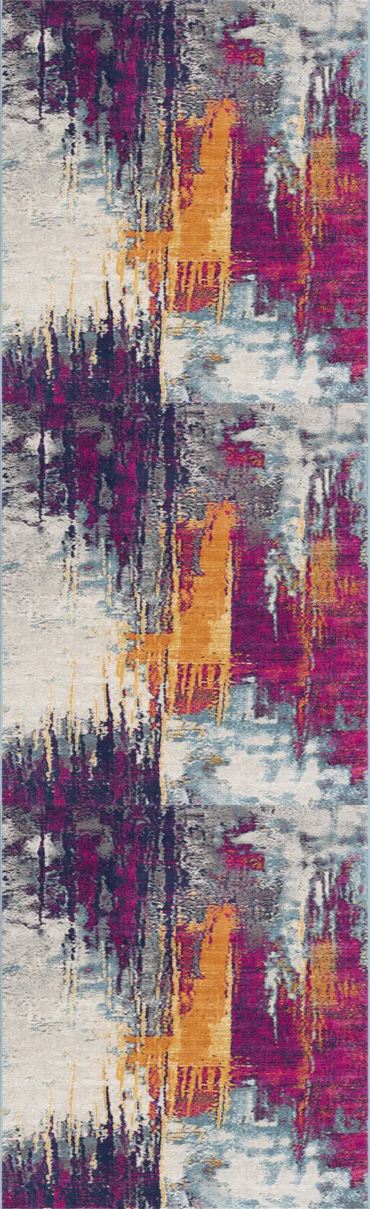 14' Purple Orange And Gray Abstract Runner Rug