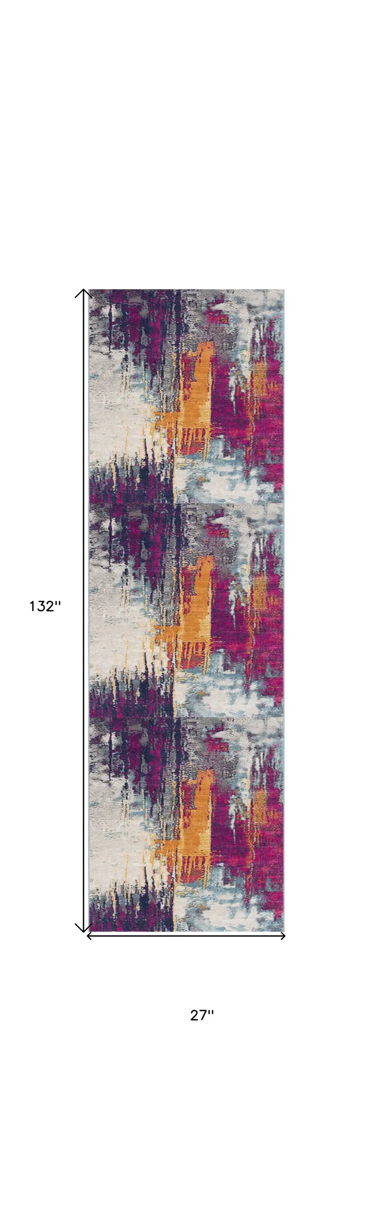 11' Purple Orange And Gray Abstract Runner Rug