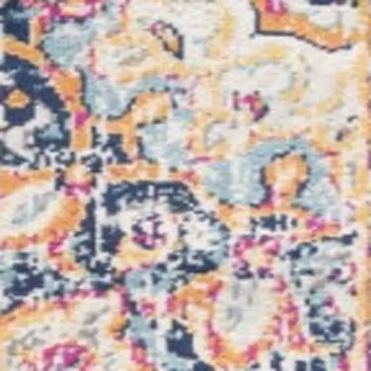 14' Blue Pink And Beige Oriental Runner Rug