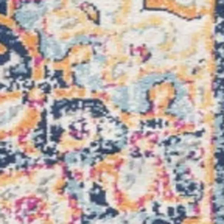 11' Blue Pink And Beige Oriental Runner Rug