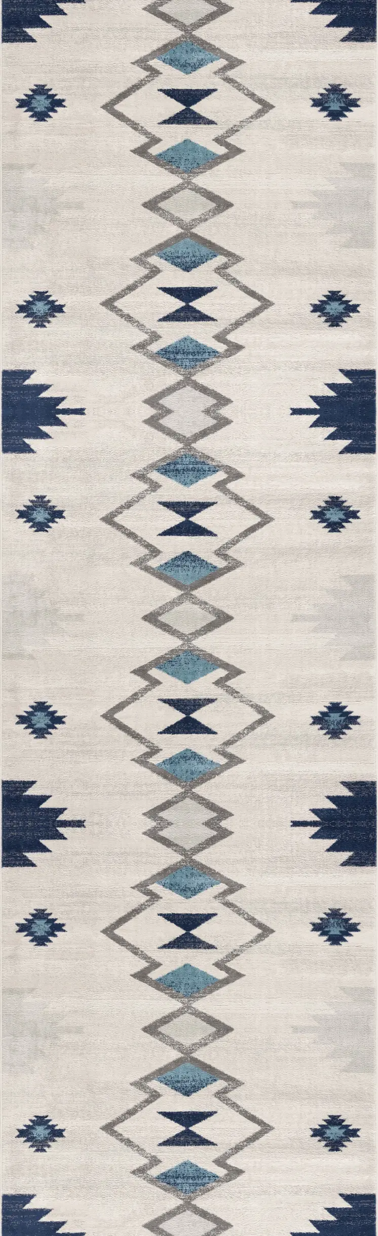 11' Blue Beige And Gray Southwestern Runner Rug