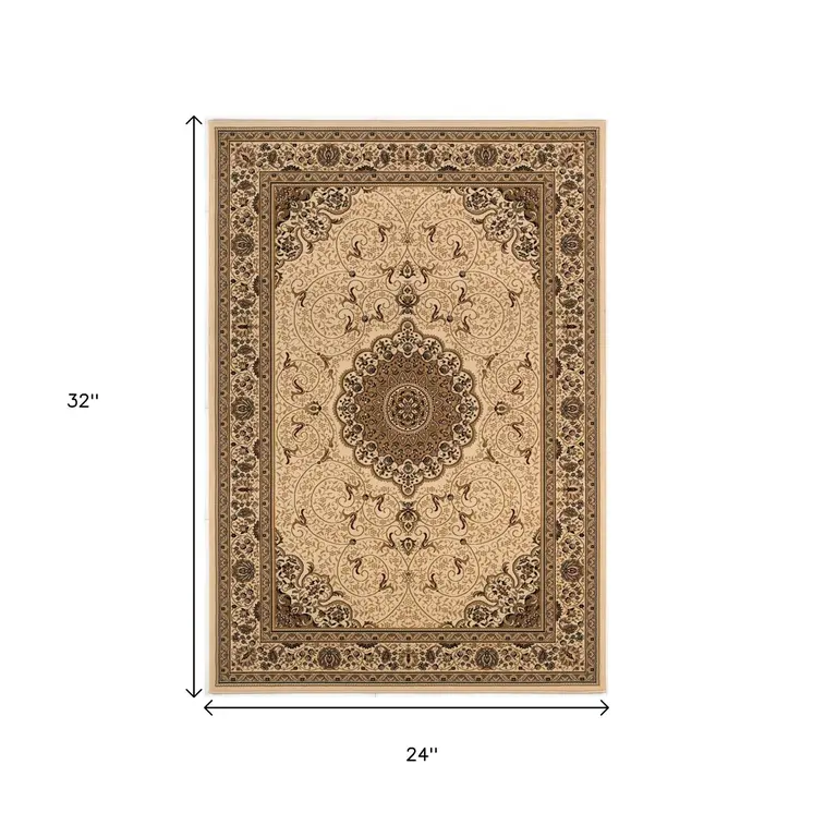 2' X 3' Beige And Brown Oriental Area Rug