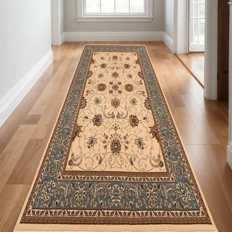 16' Beige Gray And Brown Oriental Runner Rug