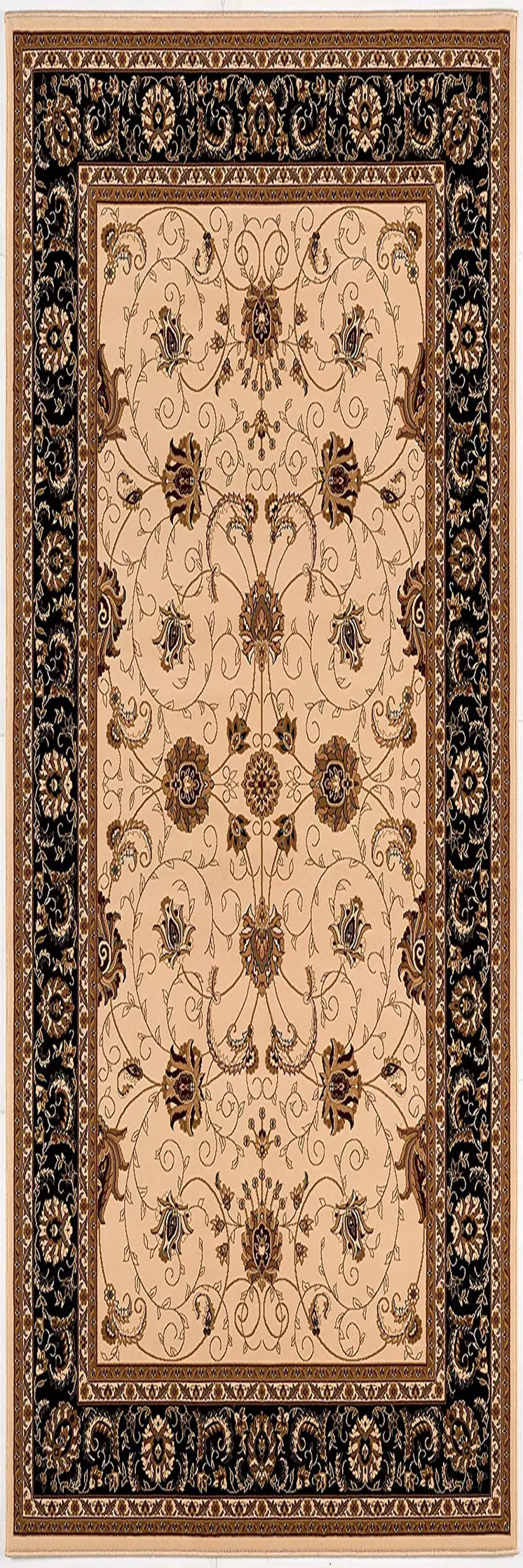 11' Beige Black And Brown Oriental Runner Rug