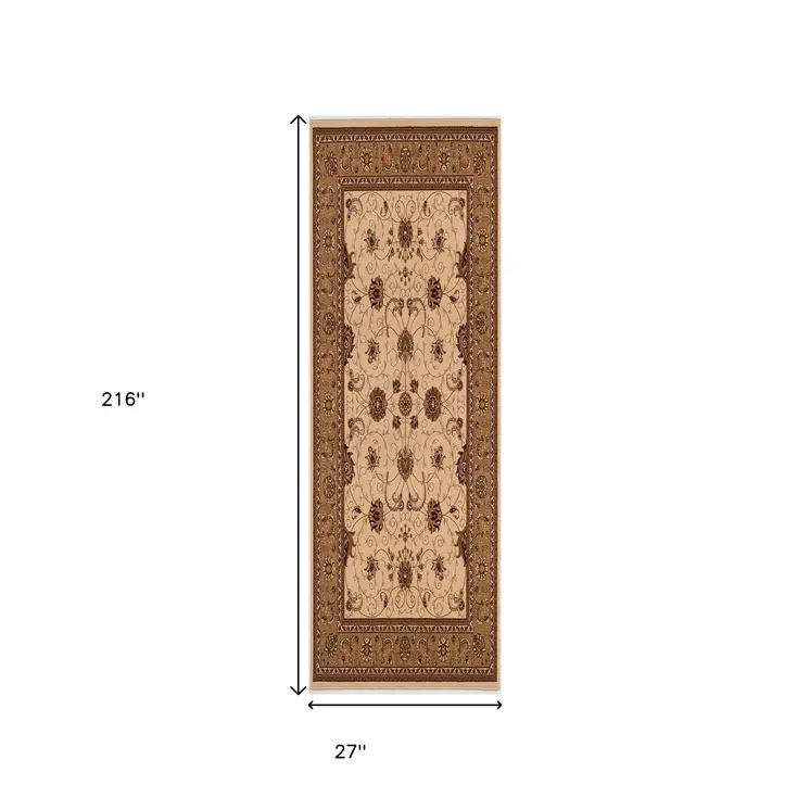 18' Beige And Brown Oriental Runner Rug
