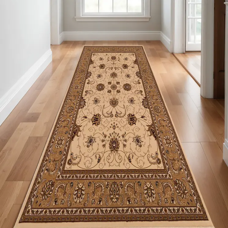11' Beige And Brown Oriental Runner Rug