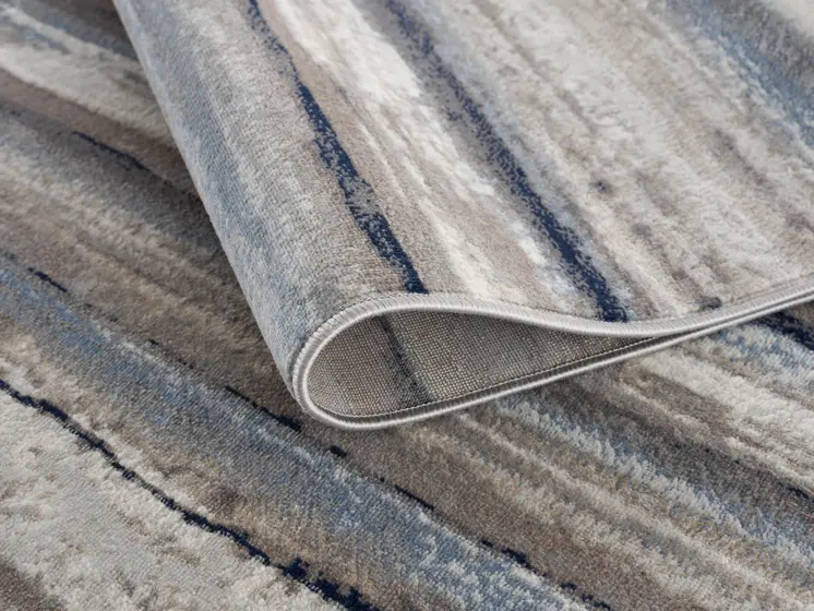 11' Blue Brown And Beige Striped Runner Rug