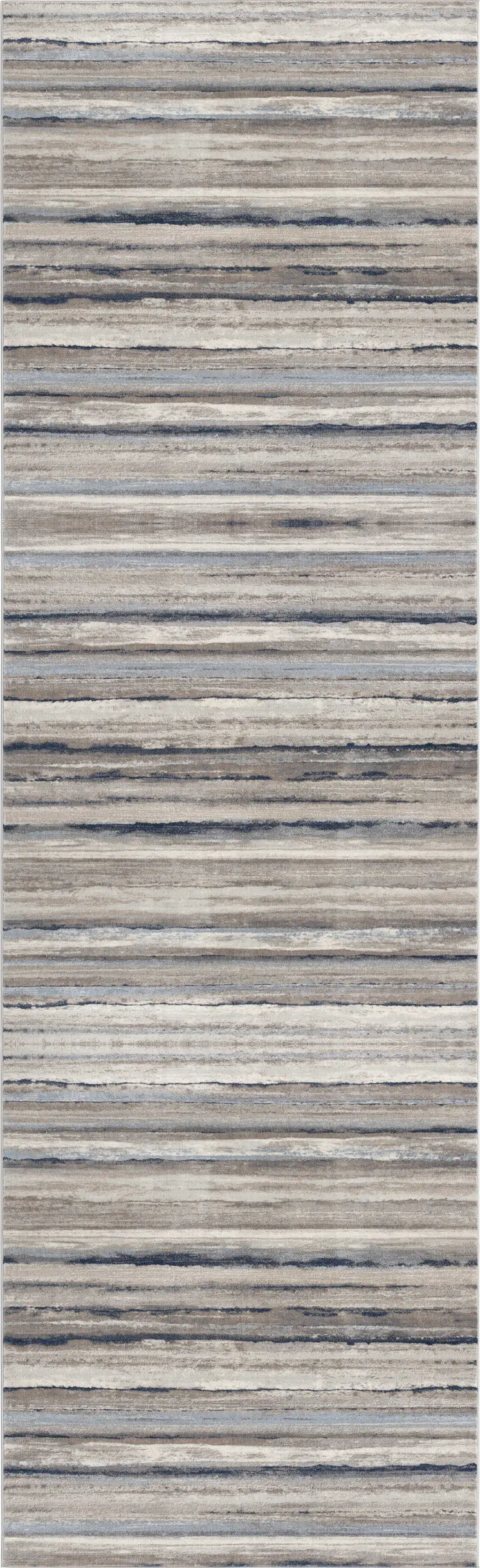 11' Blue Brown And Beige Striped Runner Rug