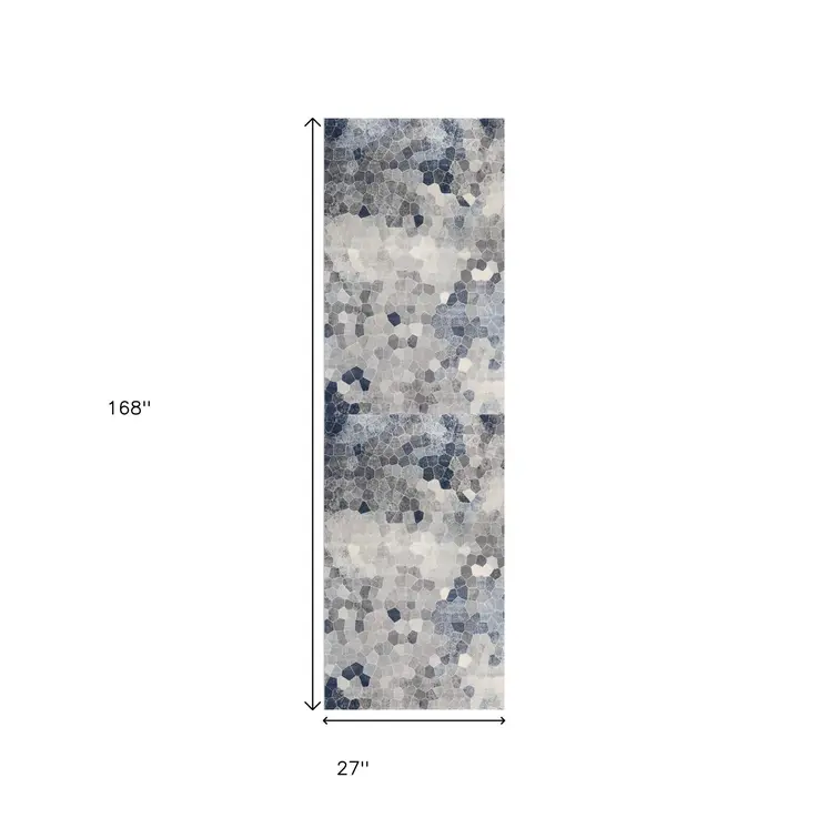 14' Blue Beige And Gray Cobblestone Runner Rug