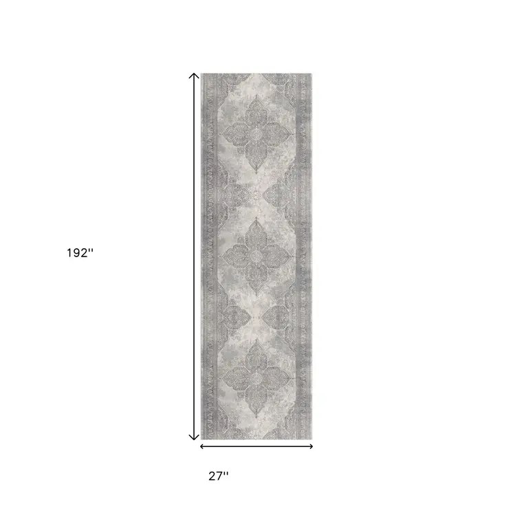 16' Gray And Beige Oriental Runner Rug