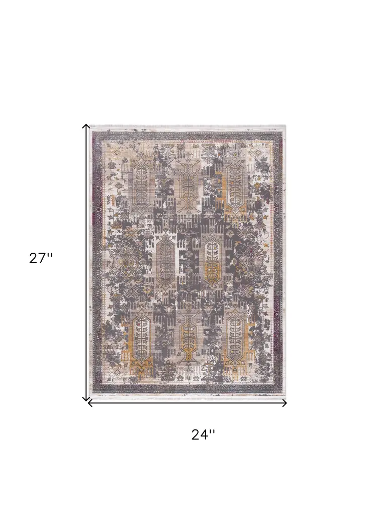 2' X 2' Gray Beige And Rust Southwestern Square Rug