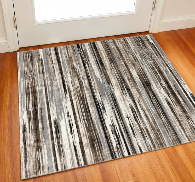 2' X 2' Brown Beige And Black Abstract Square Rug