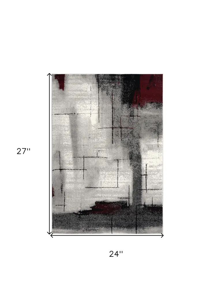 2' X 2' Gray Red And Black Abstract Square Rug
