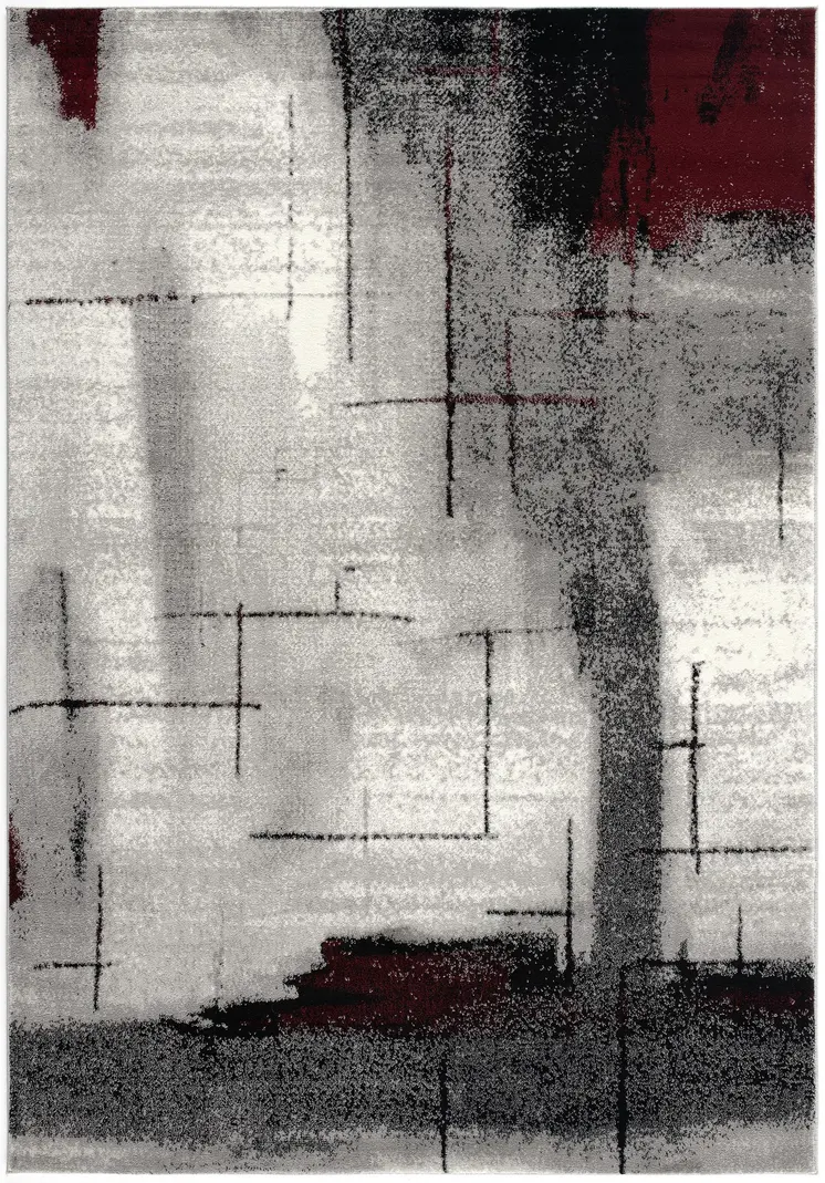 2' X 2' Gray Red And Black Abstract Square Rug
