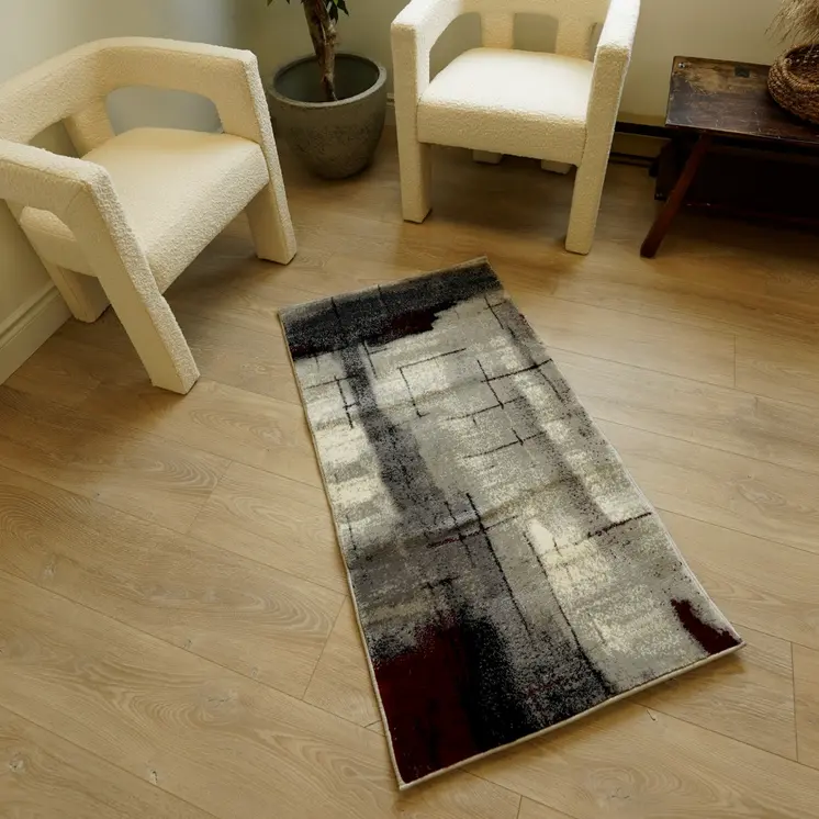 2' X 2' Gray Red And Black Abstract Square Rug