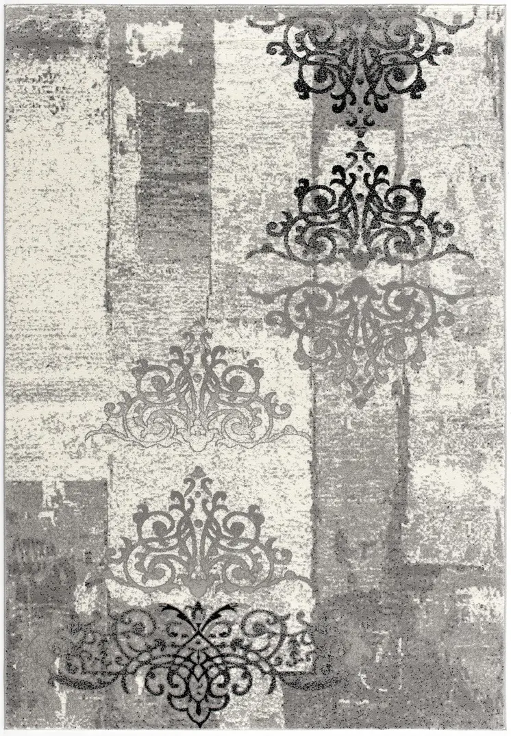 2' X 3' Gray Black And Ivory Damask Area Rug