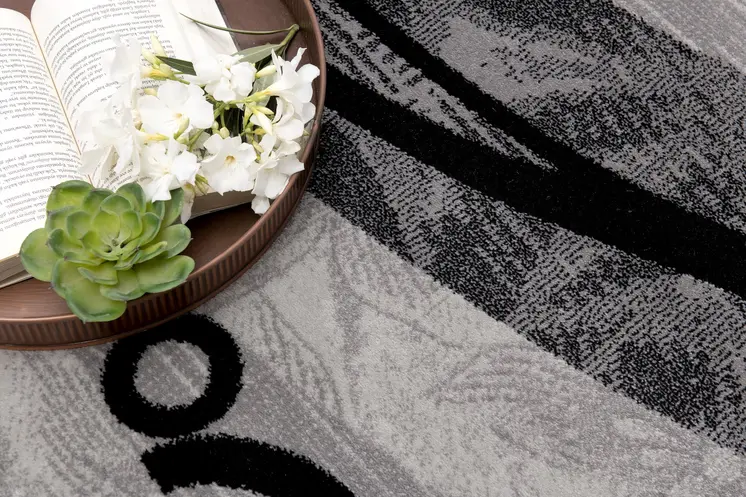 2' X 2' Gray And Black Floral Square Rug