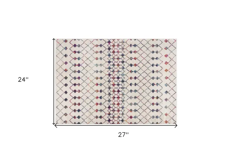 2' X 2' Beige Blue And Pink Geometric Square Rug