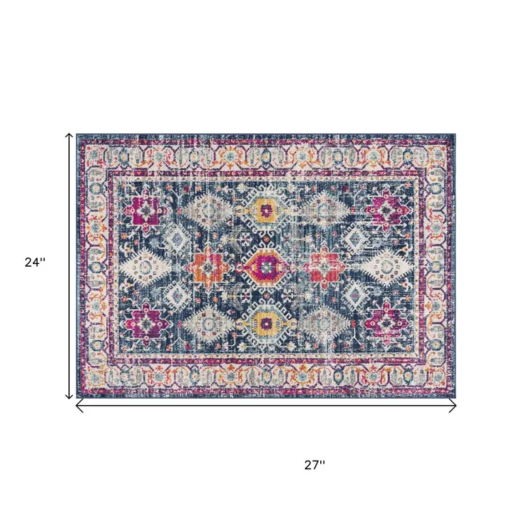 2' X 2' Blue Beige And Pink Southwestern Square Rug