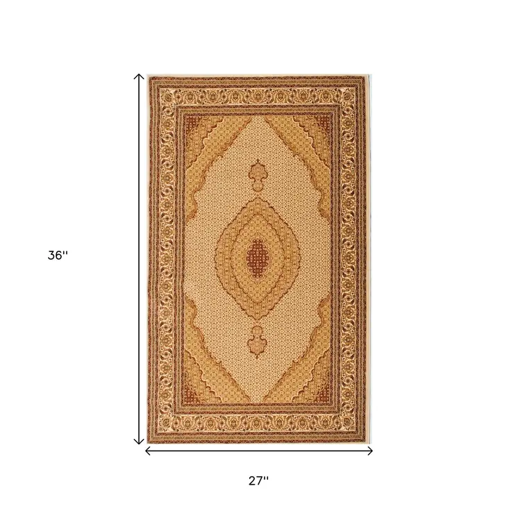 2' X 3' Red And Beige Oriental Area Rug