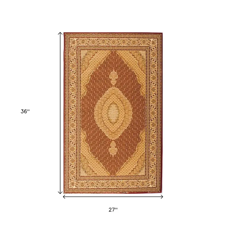 2' X 3' Red And Beige Oriental Area Rug