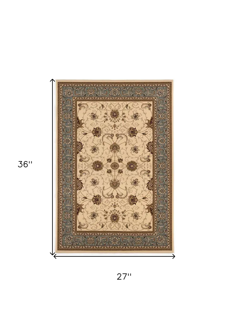 2' X 3' Beige Gray And Brown Oriental Area Rug
