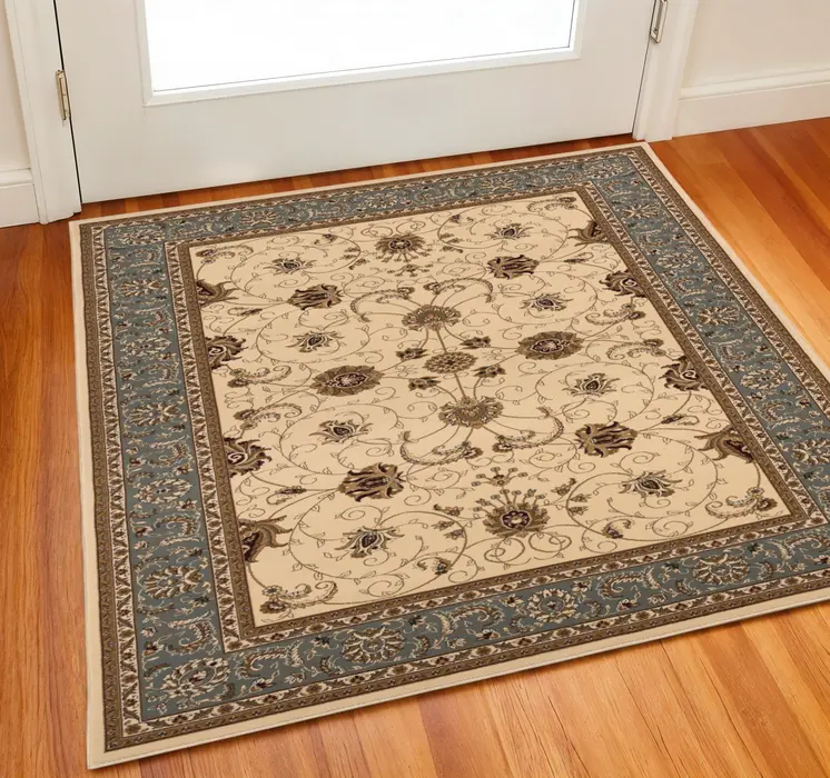 2' X 2' Beige Gray And Brown Oriental Square Rug