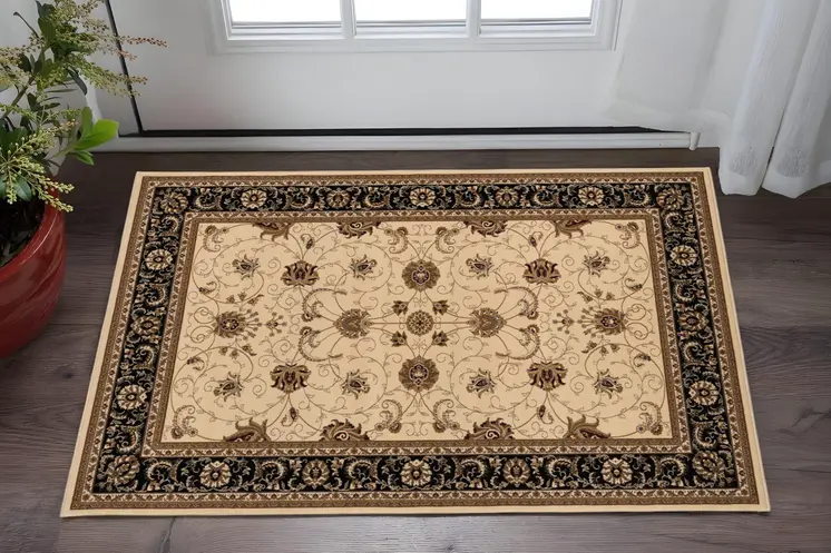 2' X 3' Beige Black And Brown Oriental Area Rug