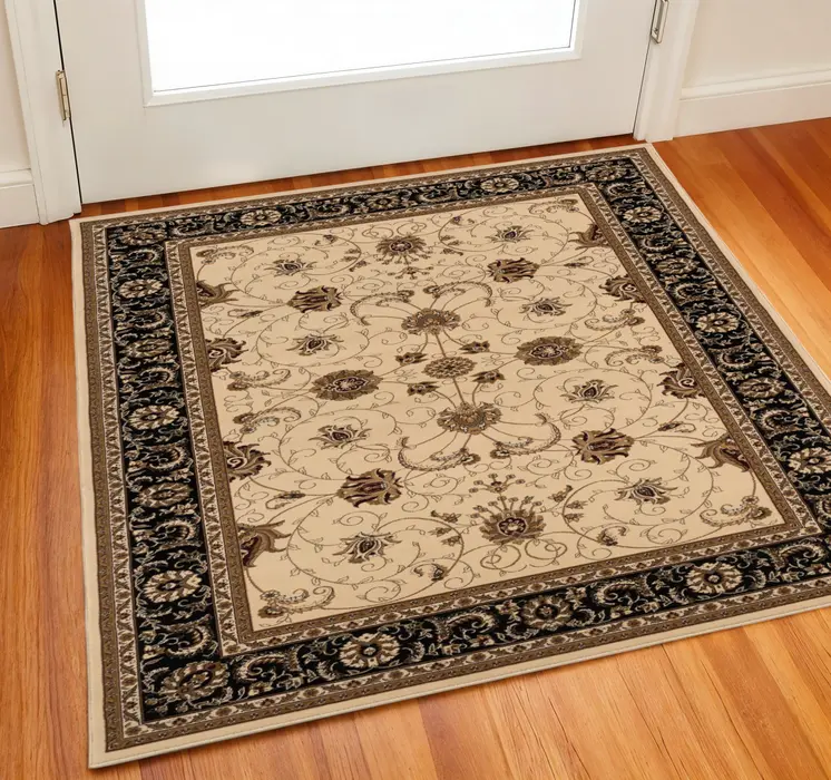 2' X 2' Beige Black And Brown Oriental Square Rug