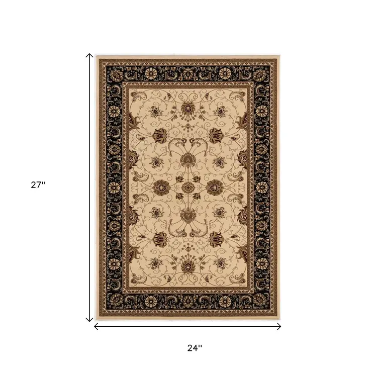 2' X 2' Beige Black And Brown Oriental Square Rug