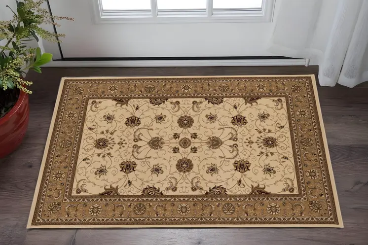 2' X 3' Beige And Brown Oriental Area Rug