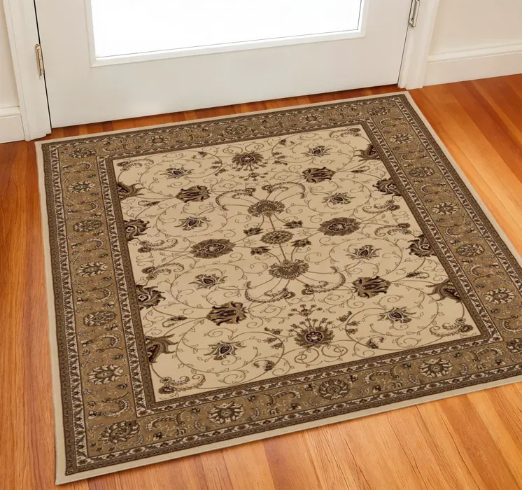 2' X 2' Beige And Brown Oriental Square Rug